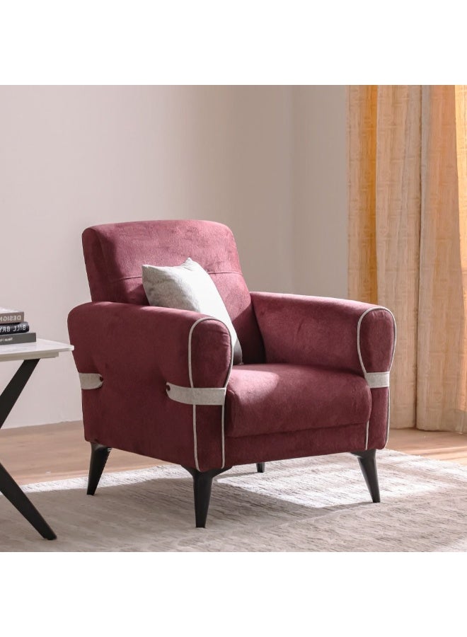 DANUBE HOME Dalin 1 Seater Fabric Sofa Upholstered Fabric Sofa Comfortable Single Seat Couch Modern Living Room Furniture Stylish Sofa For Bedroom Lounge And Small Spaces And Comfortable Living Room Furniture Wooden Frame Material - Burgundy - Image 1