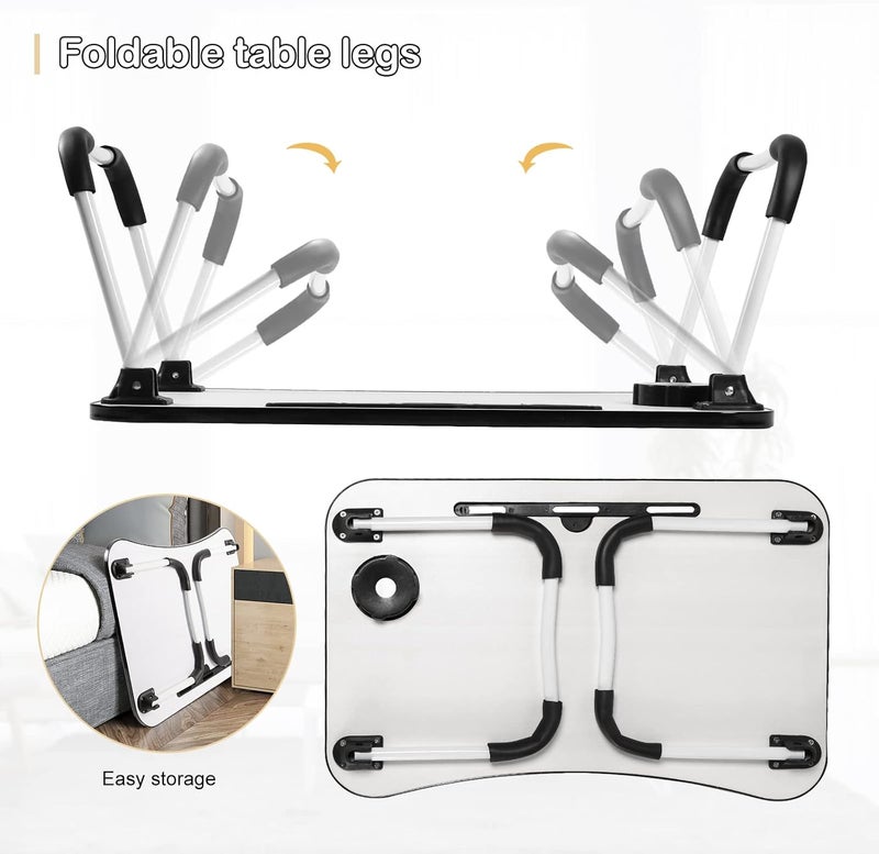 يوريفو طاولة لابتوب محمولة قابلة للطي مع صينية للركبة، مكتب قابل للطي وحامل لوحي، صينية فطور للسرير، الأريكة، الشرفة، البلكونة، الحديقة، المسبح، الشاطئ - لون أسود - Image 5