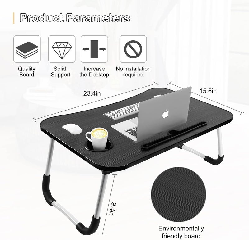 يوريفو طاولة لابتوب محمولة قابلة للطي مع صينية للركبة، مكتب قابل للطي وحامل لوحي، صينية فطور للسرير، الأريكة، الشرفة، البلكونة، الحديقة، المسبح، الشاطئ - لون أسود - Image 3