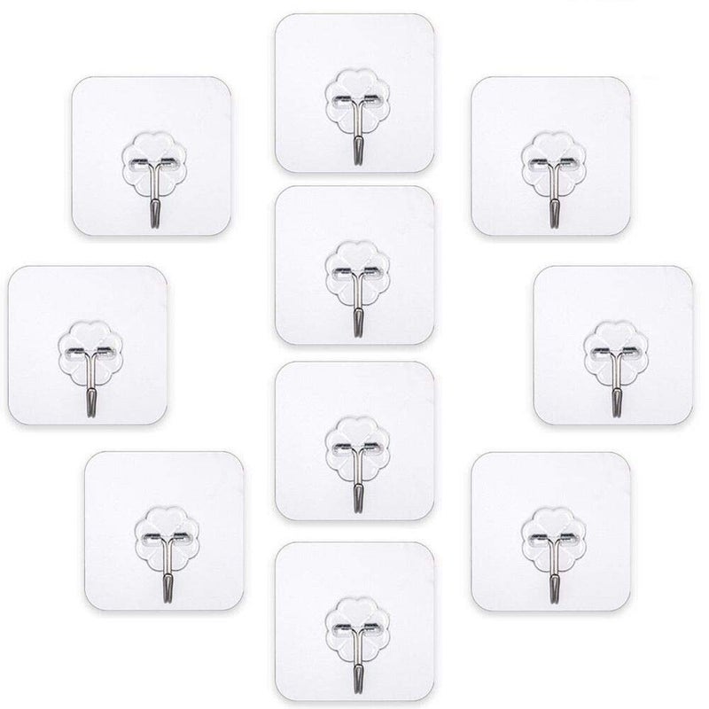 MARMIX Adhesive Sticker ABS Plastic Transparent Hook Towel Hanger for Kitchen, Bathroom, Bedroom -10 Pc - Image 1