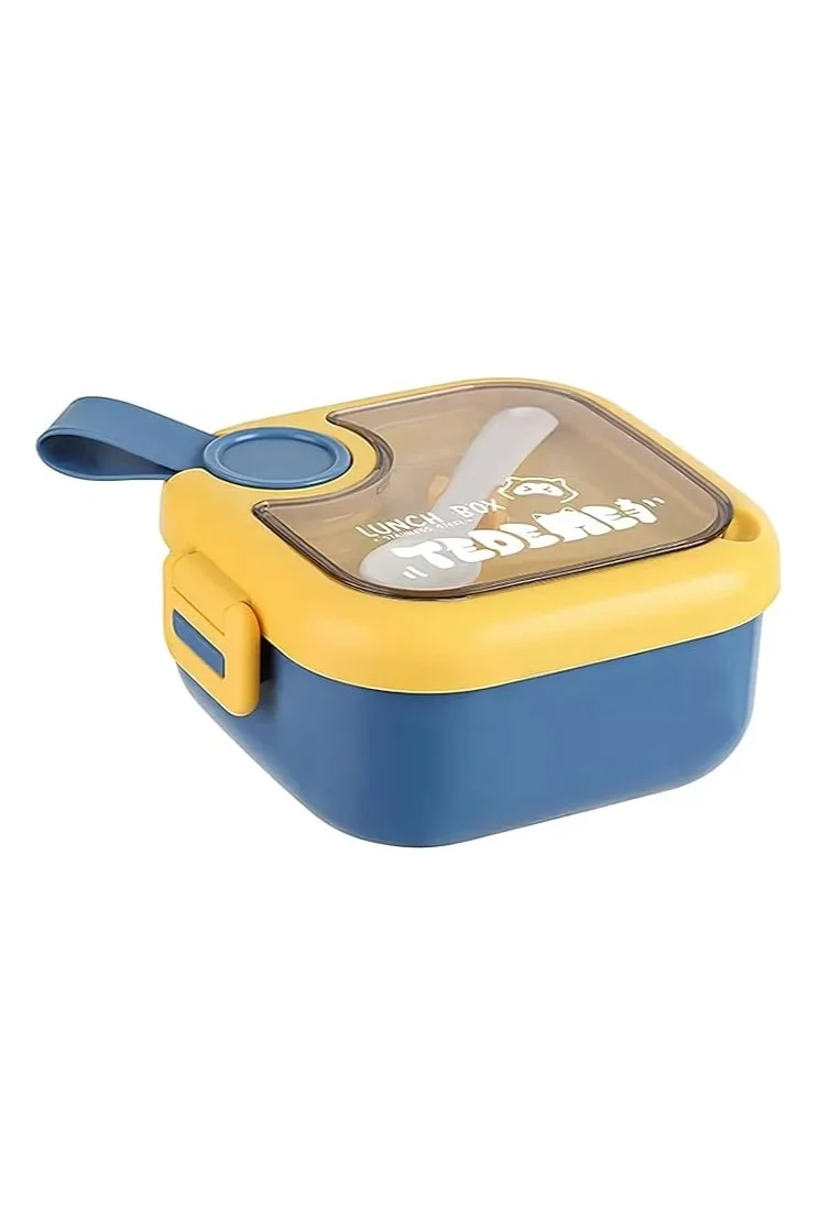 Mobcos Kids Lunch Box with Stainless Steel Bowl, Spoon and Plastic Scissors - Double Decker BPA Free Clip Lock Leakproof Spill proof - 2 Compartment Design 750ml (Blue)