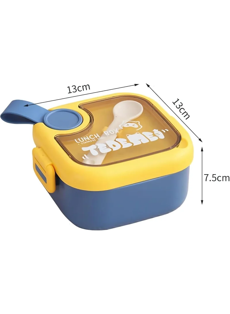 Mobcos Kids Lunch Box with Stainless Steel Bowl, Spoon and Plastic Scissors - Double Decker BPA Free Clip Lock Leakproof Spill proof - 2 Compartment Design 750ml (Blue)