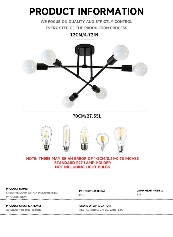 American-style living room chandelier, multi-branch bedroom ceiling lamp, creative molecular living room and dining room ironware ceiling lamp, lighting fixtures - Image 4