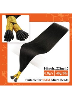 Full Shine Itip Human Hair Extensions 22 Inch I Tip Straight Hair Extensions Off Black Pre Bonded Hair Extensions Stick Tips Hair Extensions 40 Garms 50 Strands Cold Fusion Hair Extensions  - Image 3
