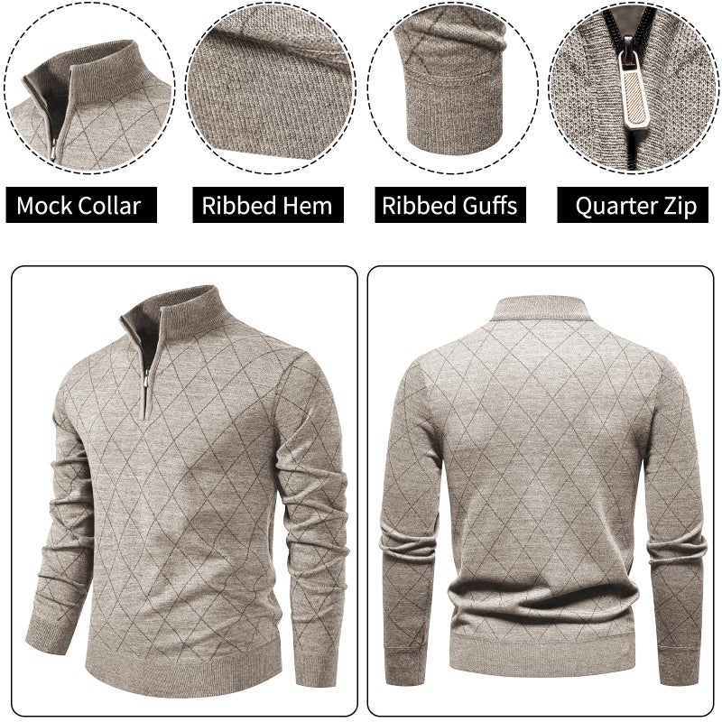Mylldey 1/4 Zip Pullover Mens Sweaters Lightweight Pullover Soft Men's Knit Long Sleeve Sweater (Lightcoffee, M) - Image 3