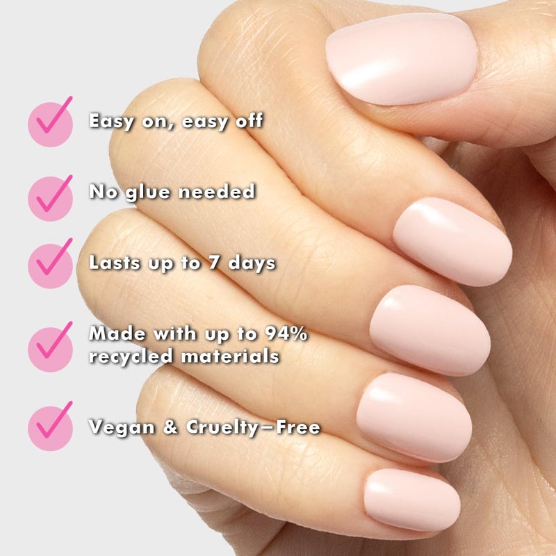 Olive & June Classic Super Stick Mani Press On Nails | No Glue Needed | 32 Tab Nails 16 Sizes | Non-Toxic Tabs Non-Damaging 7-Day Wear | Spring Flowers & Patterns | Short, Round | Gelato Pink - Image 4