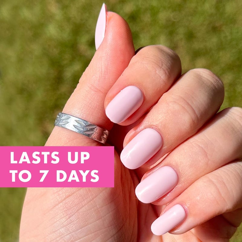 Olive & June Classic Super Stick Mani Press On Nails | No Glue Needed | 32 Tab Nails 16 Sizes | Non-Toxic Tabs Non-Damaging 7-Day Wear | Spring Flowers & Patterns | Short, Round | Gelato Pink - Image 3