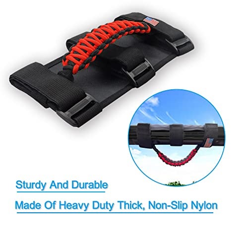 KOHUIPU Premium Paracord Roll Bar Grab Handles for Jeep Wrangler YJ TJ JK JKU JL JLU Sports Sahara Freedom Rubicon Unlimited X Gladiator JT 1955-2023 UTV ATV (4Pack, Red) - Image 5