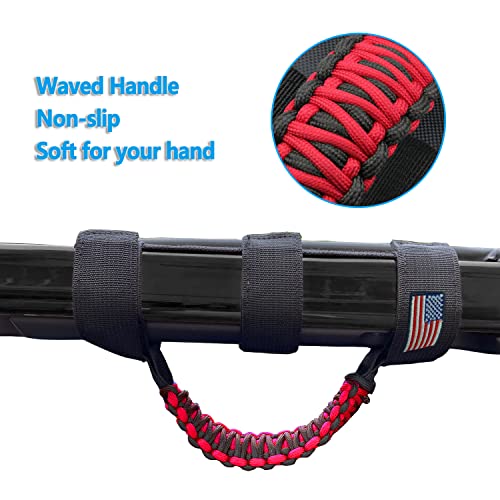 KOHUIPU Premium Paracord Roll Bar Grab Handles for Jeep Wrangler YJ TJ JK JKU JL JLU Sports Sahara Freedom Rubicon Unlimited X Gladiator JT 1955-2023 UTV ATV (4Pack, Red) - Image 4