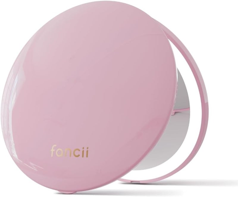 Fancii Fancii Compact Magnifying Mirror with LED Light, 10x/1x, Rechargeable, 3 Light Settings, Dimmable - Small Lighted Travel Handheld Mirror for Handbag, Purse, 2-Sided Foldable (Mini Taylor) (Pink) 