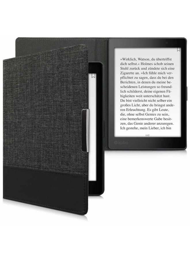 kwmobile Case Compatible with Kobo Aura ONE - PU Leather and Canvas e-Reader Cover - Anthracite/Black - Image 1