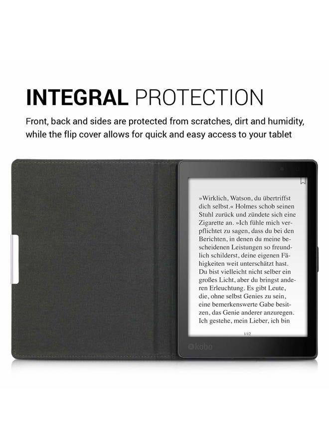 kwmobile Case Compatible with Kobo Aura ONE - PU Leather and Canvas e-Reader Cover - Anthracite/Black - Image 4