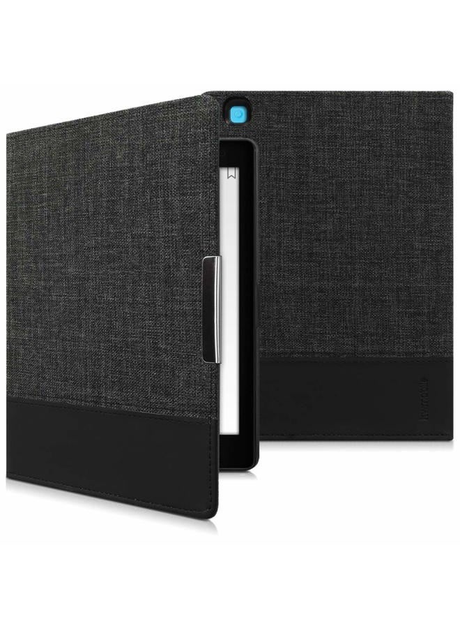 kwmobile Case Compatible with Kobo Aura ONE - PU Leather and Canvas e-Reader Cover - Anthracite/Black - Image 5