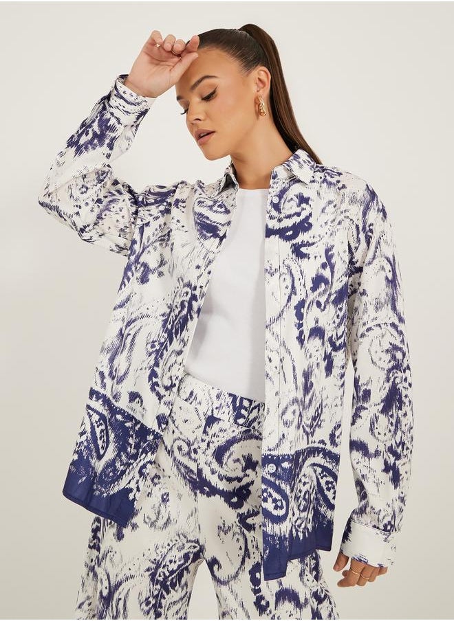 Styli Paisley Print Spread Collar Drop Shoulder Shirt  - Image 1