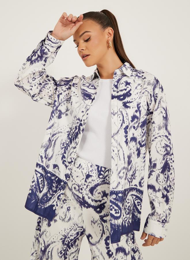 Styli Paisley Print Spread Collar Drop Shoulder Shirt - Image 1