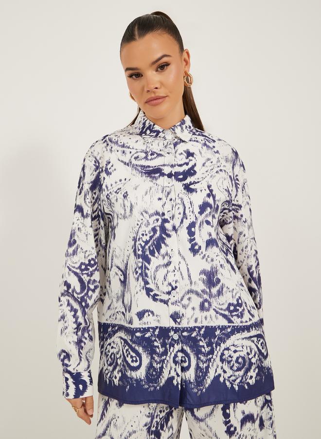 Styli Paisley Print Spread Collar Drop Shoulder Shirt - Image 3