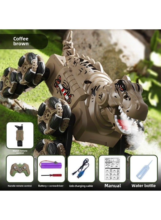 Eight-wheel Dinosaur Stunt Car Spray Swing Arm Deformation Remote Control Car Children's Tyrannosaurus Rex Four-wheel Drive Climbing Off-road Vehicle-Color:TCS17 Coffee Brown  Eight Wheel Stunt Car-Proportion:2 Batteries  - Image 1