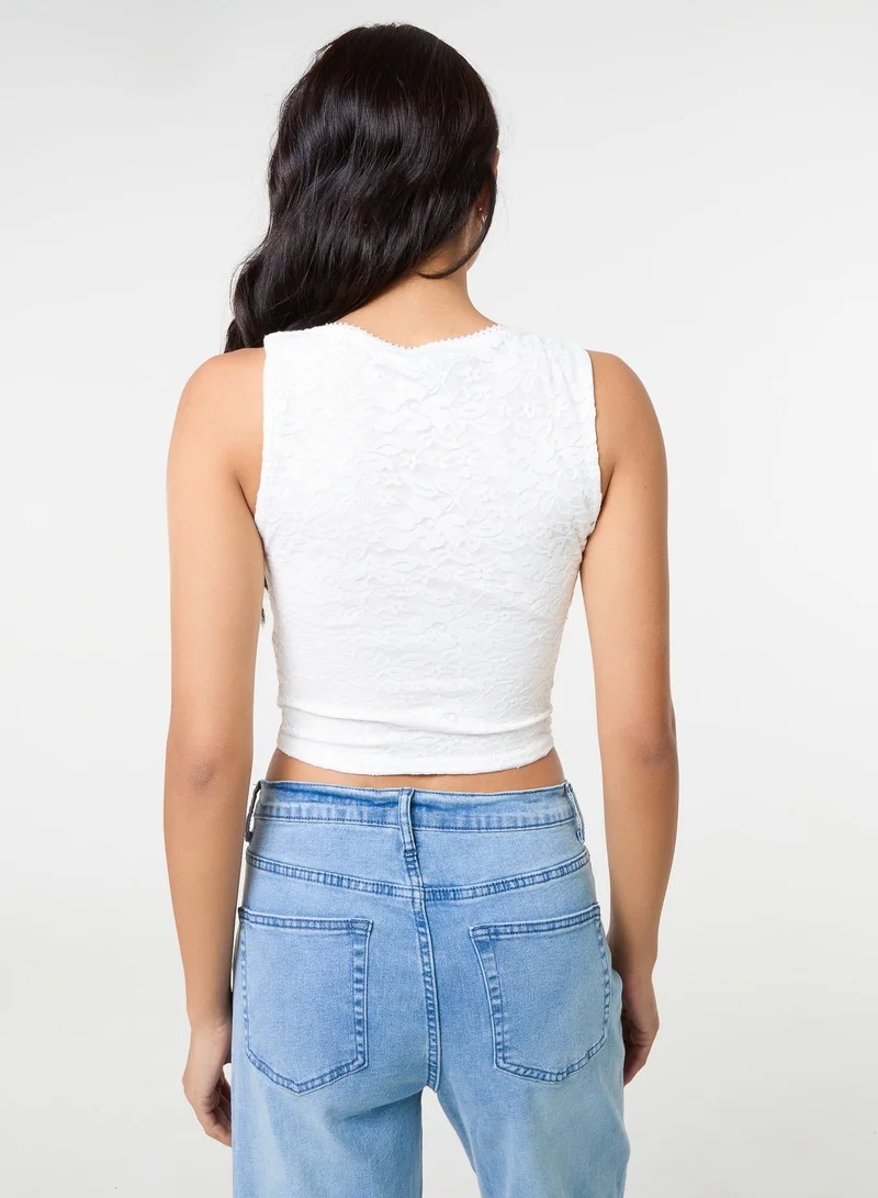 Pink Vanilla V Neck Lace Crop Top