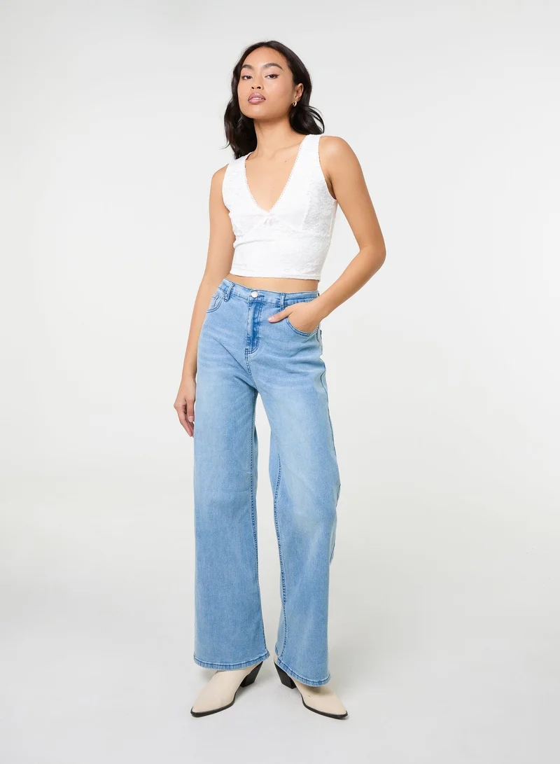 Pink Vanilla  V Neck Lace Crop Top for Women | Best Price UAE