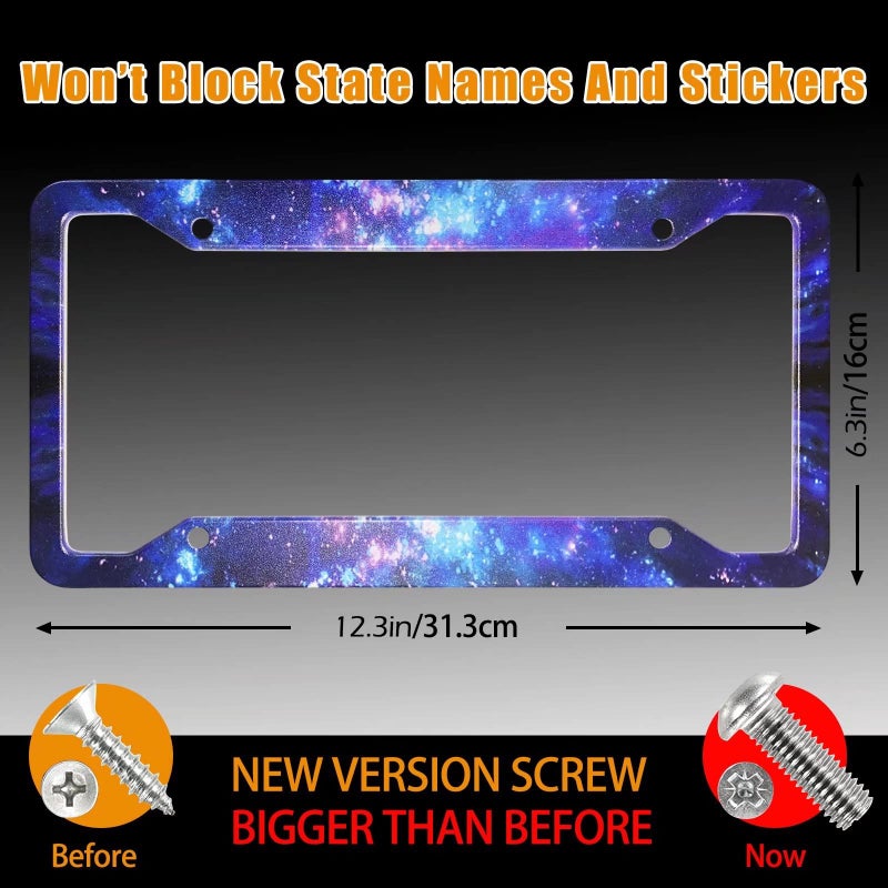 PAUSEBOLL Galaxy License Plate Frame - 2 Pcs Set Quality Aluminum Metal Blue Purple Starry Sky Night Car Tag Holders 4 Holes for US Canadian Car (12.3" x 6.3") - Image 2