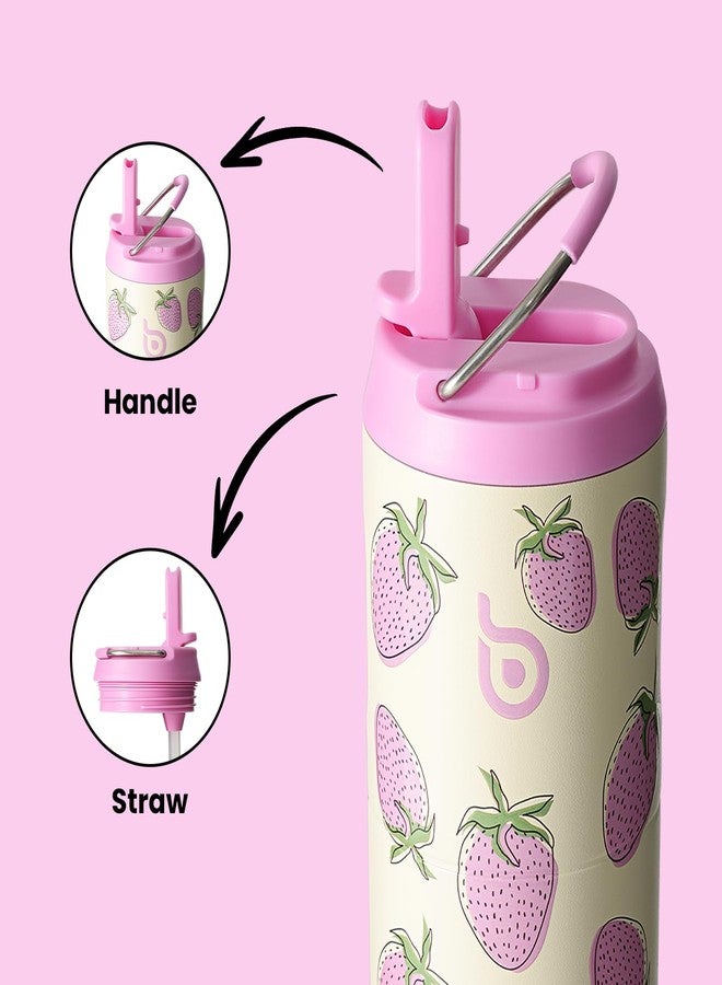 bottle bottle زجاجة ماء معزولة سعة 24 أونصة مع غطاء مزود بماصة ومقبض، مناسبة للرياضة والسفر والنادي الرياضي، مصنوعة من الفولاذ المقاوم للصدأ، بجدار مزدوج معزول بتفريغ الهواء، مانعة للتسرب وخالية من مادة BPA (بنكهة الفراولة). - Image 2
