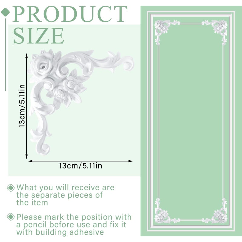 Pangda Corner Wall Molding French Style Wainscoting Panels Flora Moulding Corner Panel Wall Molding Kit for Cabinet Picture Frames Decor, Not Include Glue(4 Pcs,Rose Style) - Image 2