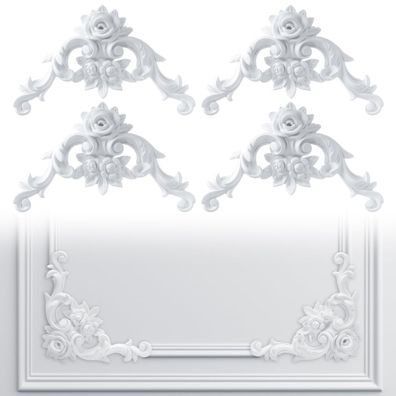 Pangda Corner Wall Molding French Style Wainscoting Panels Flora Moulding Corner Panel Wall Molding Kit for Cabinet Picture Frames Decor, Not Include Glue(4 Pcs,Rose Style) - Image 1