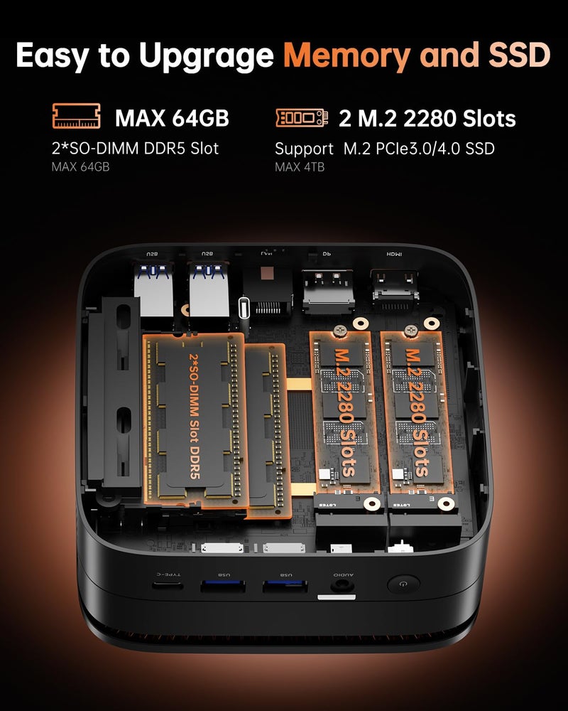 KAMRUI كمروى هايبر H1 ميني بي سي للألعاب، AMD رايزن 7 6800H، 16GB DDR5 4800MHz 512GB M.2 NVMe PCIe3.0x4 SSD ميني بي سي (8C/16T، حتى 4.7GHz)، 16MB L3 كاش ذكي، ثلاث شاشات 4K/واي فاي 6/بلوتوث 5.2/أجهزة كمبيوتر مكتبية ميني - Image 5