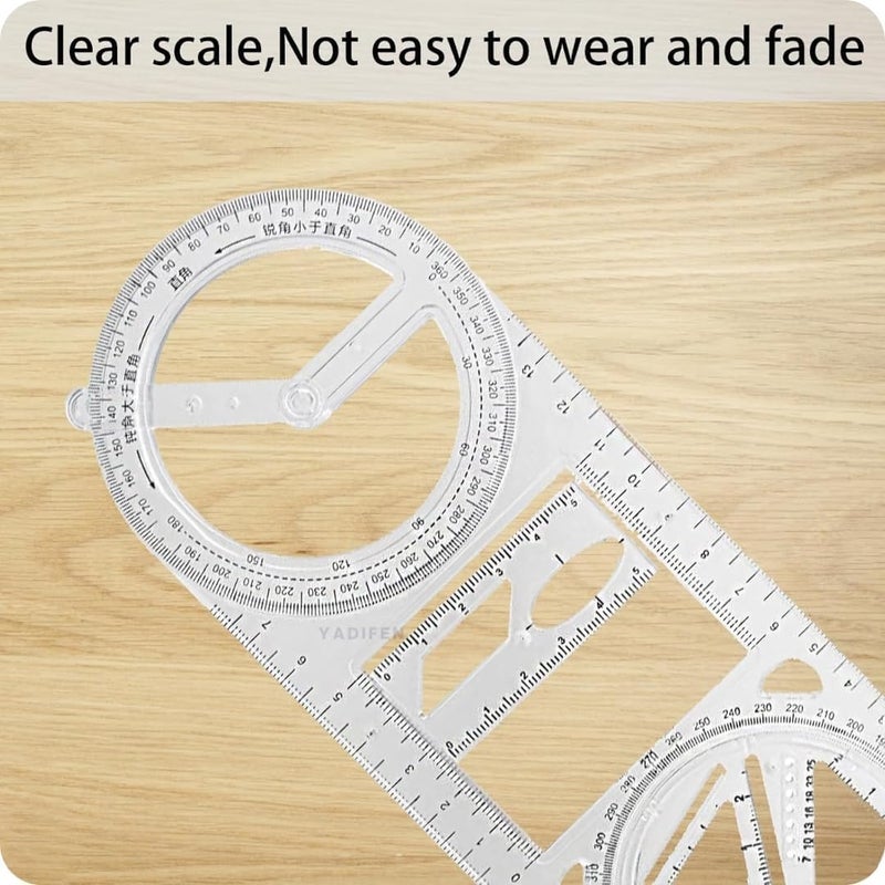 ONSUR Geometric Ruler Template Clear Plastic Maths Ruler with Protractor Stencils & Measuring Tool Ideal for Students Engineer Artists Design & Other Projects - Image 3