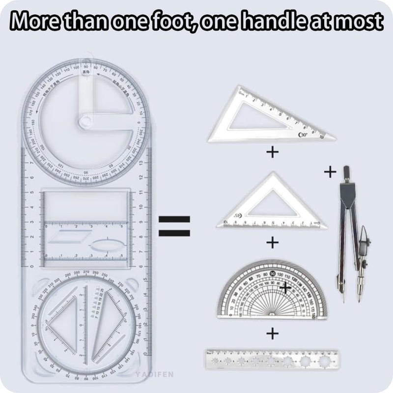 ONSUR Geometric Ruler Template Clear Plastic Maths Ruler with Protractor Stencils & Measuring Tool Ideal for Students Engineer Artists Design & Other Projects - Image 2