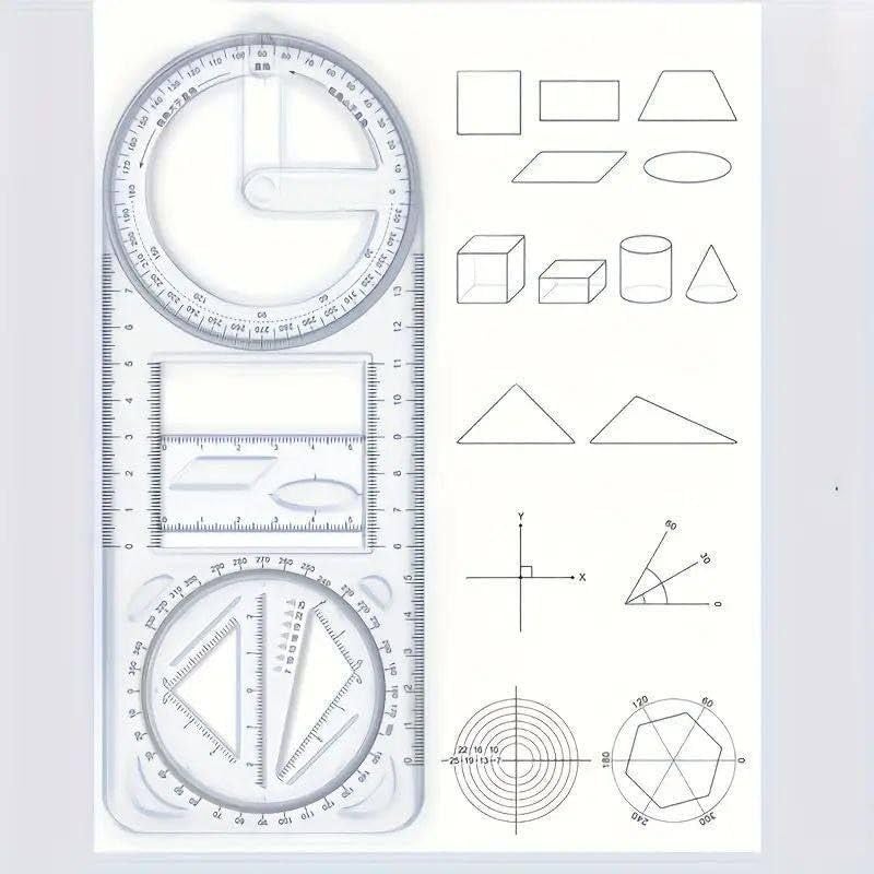 ONSUR Geometric Ruler Template Clear Plastic Maths Ruler with Protractor Stencils & Measuring Tool Ideal for Students Engineer Artists Design & Other Projects - Image 4