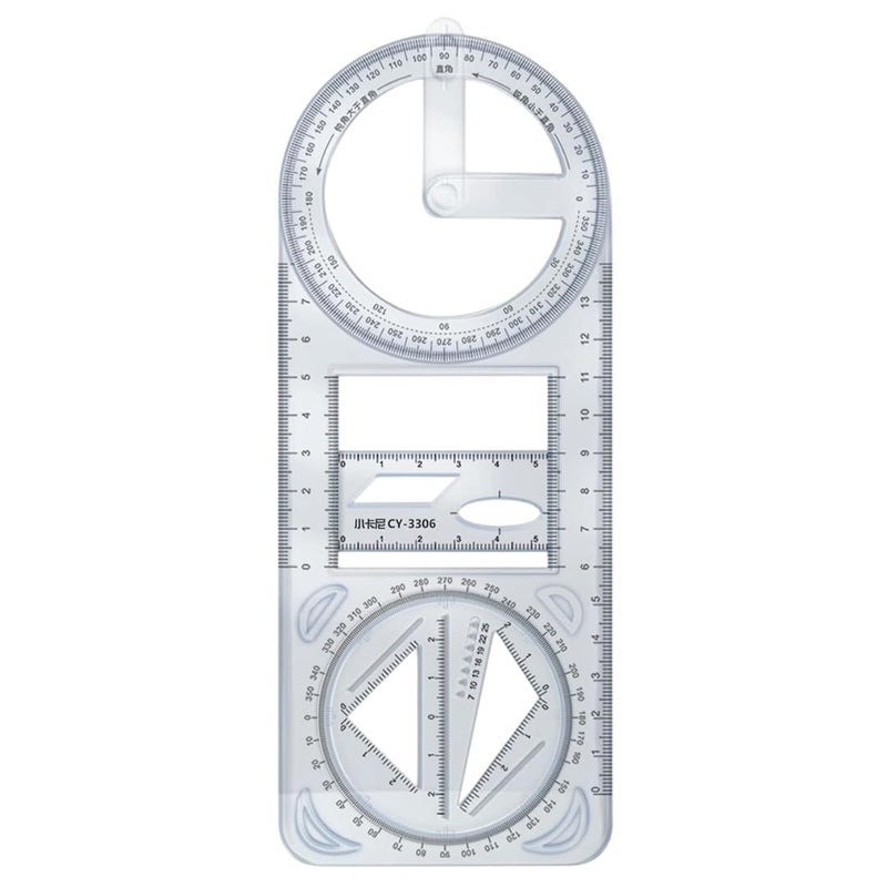 ONSUR Geometric Ruler Template Clear Plastic Maths Ruler with Protractor Stencils & Measuring Tool Ideal for Students Engineer Artists Design & Other Projects - Image 1
