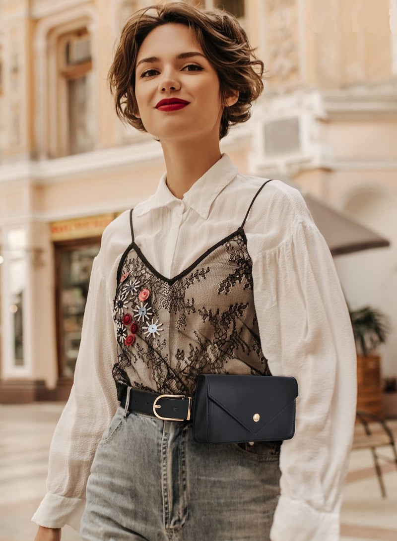 Excefore Pack for Women Men Leather Waist Bag Outdoor Travel Sports Running Walking Hiking Belt Slim Cell Phone Purse Casual Waist Wallet Pouch - Image 2