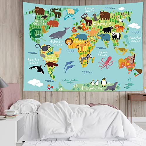 LB World Map Tapestry Wall Hanging Various Cartoon Animals Tapestrise World Distribution Map Wall Decor Blanket for Kids Bedroom Living Room Dorm Decor, 60Wx40H inches - Image 5