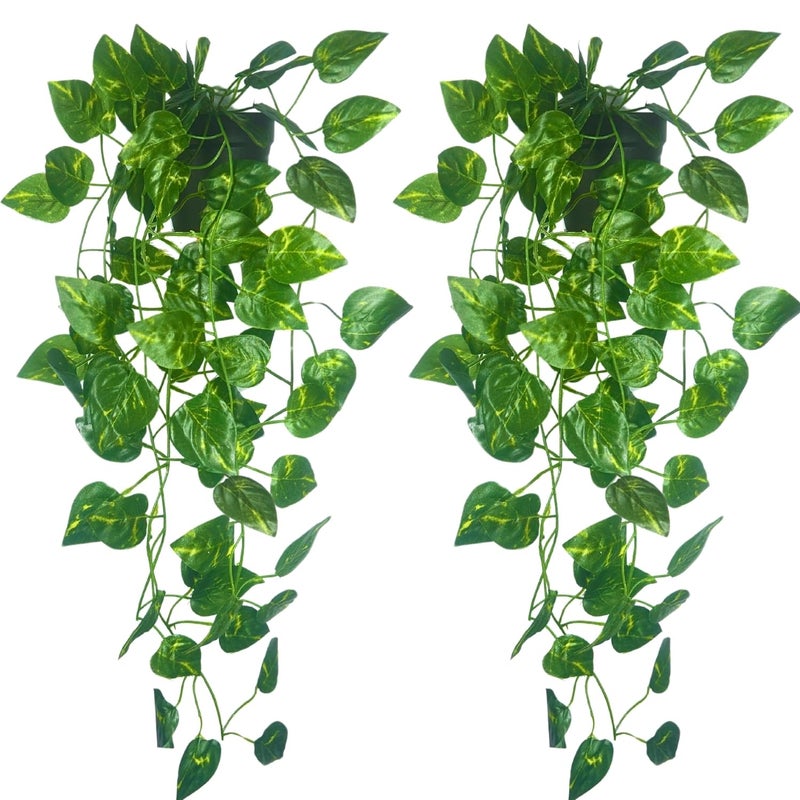 Tdas Plastic Artificial Plants With Pot Leaves Hanging Ivy Garlands Plant Greenery Vine Creeper Home Decor Door Wall Balcony Decoration Party 50 Cm 2 Pcs Money Plants - Image 1