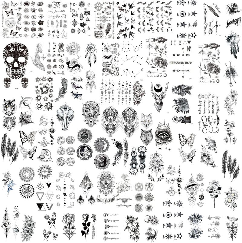 VEGCOO 80 Sheets Temporary Tattoos for Boys Girls 3D Fake Tattoos Small Tattoo Stickers Animal Flower Star Letter Anchor Constellation Ink Temporary Tatoo Kits for Adults Kids Women Men