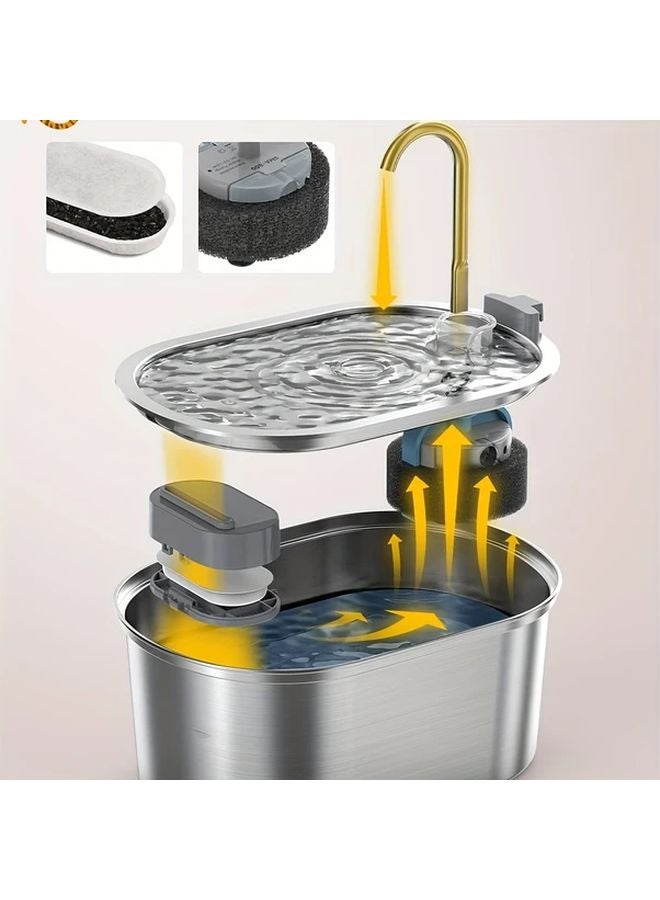 نسخة مطورة ١٠٨ أونصة نافورة مياه للحيوانات الأليفة من الفولاذ المقاوم للصدأ مزودة بمستشعار وتعمل بالطاقة عبر USB - Image 5