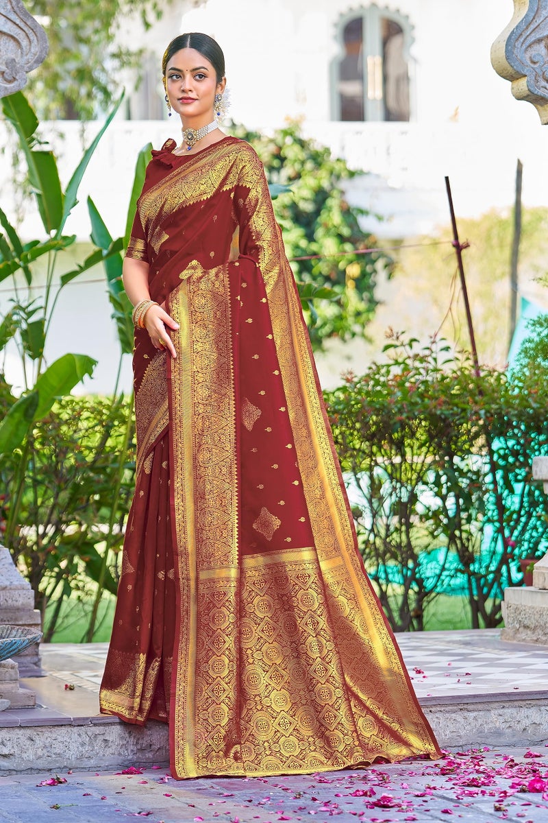 Glory Sarees Women’s Banarasi Silk Saree With Blouse Piece (Kalamkari105_Maroon) - Image 4