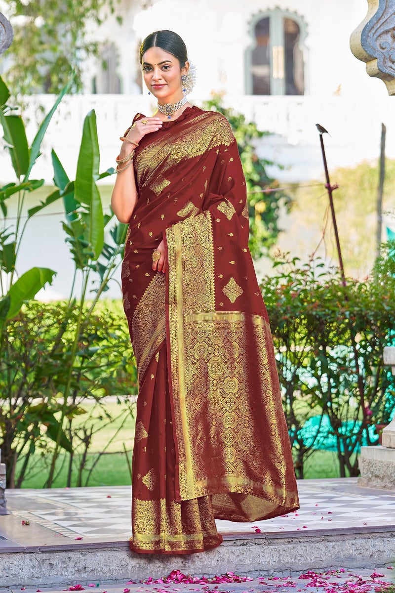 Glory Sarees Women’s Banarasi Silk Saree With Blouse Piece (Kalamkari105_Maroon) - Image 3