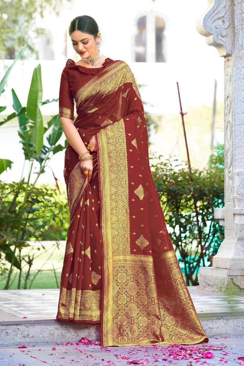 Glory Sarees Women’s Banarasi Silk Saree With Blouse Piece (Kalamkari105_Maroon) - Image 2
