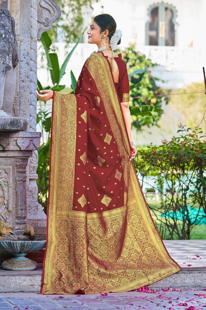 Glory Sarees Women’s Banarasi Silk Saree With Blouse Piece (Kalamkari105_Maroon) - Image 5