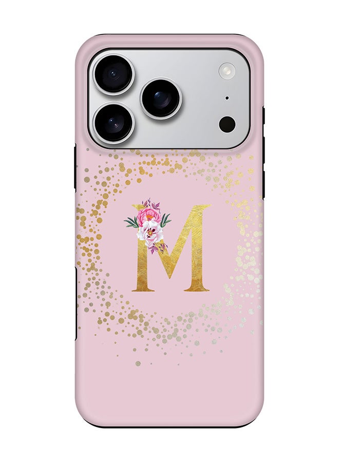 Stylizedd Tough Pro Magnetic Case for iPhone 17 Pro, Dual Layer hybrid PC + TPU Mobile Cover Matte - Custom Monogram Floral - M  (Pink )