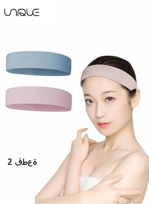 2PCS Women's Headbands Athletic Yoga Workout Sports Exercise Headband Elastic Non Slip Sweat Wicking Summer Cloth Hair Bands Plain Colors