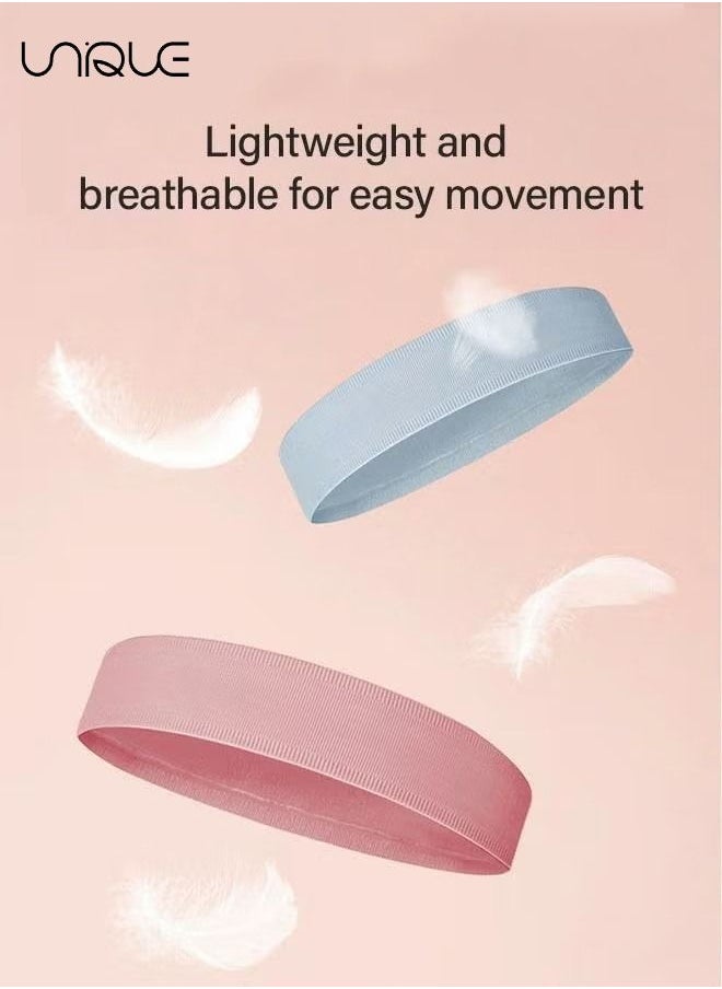 2PCS Women's Headbands Athletic Yoga Workout Sports Exercise Headband Elastic Non Slip Sweat Wicking Summer Cloth Hair Bands Plain Colors