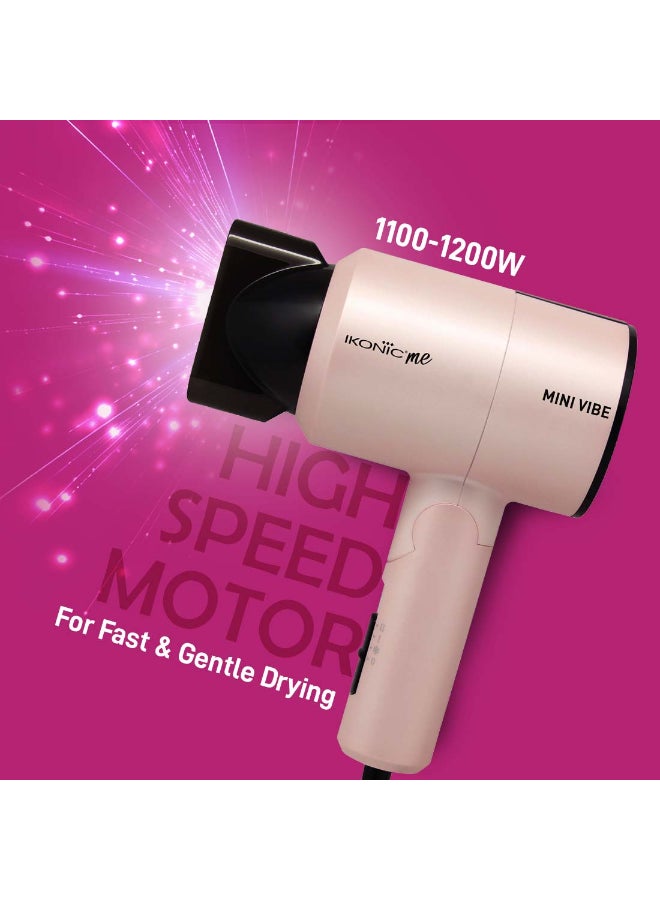 أي كونيك مجفف شعر أيكونيك ميني فايب، لون وردي لؤلؤي، 1200 واط مع إعدادين للسرعة، وظيفة الهواء البارد، مقبض قابل للطي، حماية من الحرارة الزائدة، تصميم مدمج وسهل الحمل أثناء السفر، مناسب لجميع أنواع الشعر - Image 5