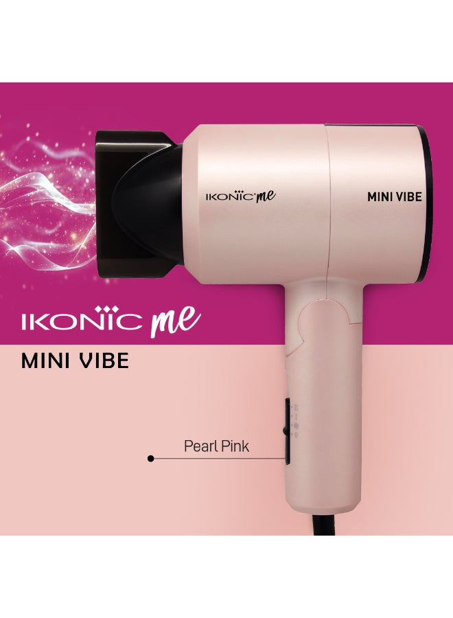 أي كونيك مجفف شعر أيكونيك ميني فايب، لون وردي لؤلؤي، 1200 واط مع إعدادين للسرعة، وظيفة الهواء البارد، مقبض قابل للطي، حماية من الحرارة الزائدة، تصميم مدمج وسهل الحمل أثناء السفر، مناسب لجميع أنواع الشعر - Image 2