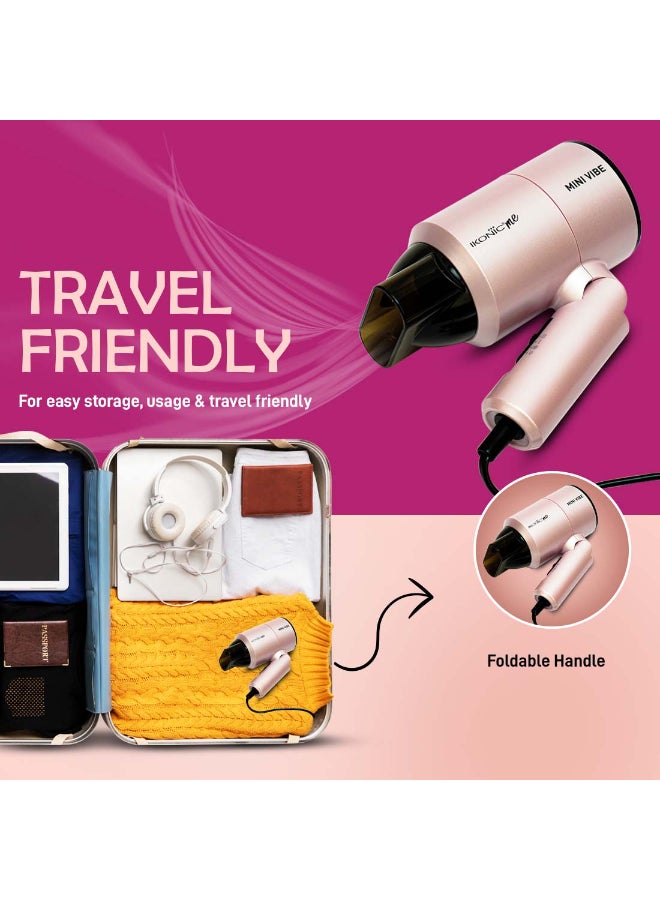 أي كونيك مجفف شعر أيكونيك ميني فايب، لون وردي لؤلؤي، 1200 واط مع إعدادين للسرعة، وظيفة الهواء البارد، مقبض قابل للطي، حماية من الحرارة الزائدة، تصميم مدمج وسهل الحمل أثناء السفر، مناسب لجميع أنواع الشعر - Image 4