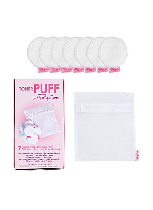 Makeup Eraser MakeUp Eraser Toner Puff 7pc Set, Reusable and Machine Washable Rounds, Laundry Bag Included 