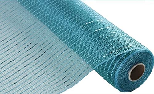 Craig Bachman Wide Foil Deco Poly Mesh Ribbon 10 Inches x 30 Feet Teal Turquoise Foil - Image 1