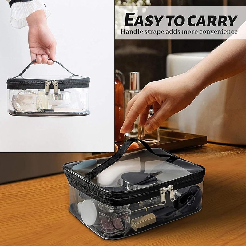 SNDIA حقيبة سفر شفافة متعددة الاستخدامات من PVC مجموعة 2-قطعة لحمل مستلزمات صغيرة، حقيبة مجموعة مكياج، حقيبة تخزين مستحضرات التجميل للنساء، حقيبة تنظيم المكياج، حقيبة أدوات الحلاقة للرجال (23.5x15.5x10 سم) - Image 4